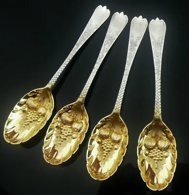 £795 • Buy 4 Cased Antique Sterling Silver Berry Spoons, Pentecost Symonds Plymouth 1740