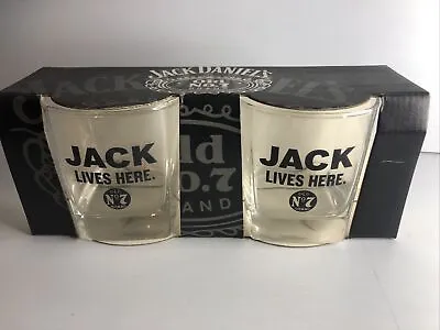 2000 Jack Daniels Jack Lives Here Whiskey Glasses Set Of 2 In Box • $32