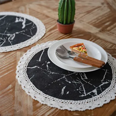 £4.63 • Buy 1pc Marble Floral Print Placemat Round Square Lace Dining Table Place Mats Decor