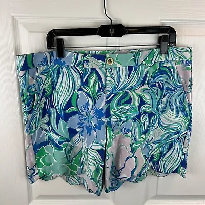 Women's Lilly Pulitzer Darci Knit Shorts Party Thyme Scallop Hem Size 14 • $29.97