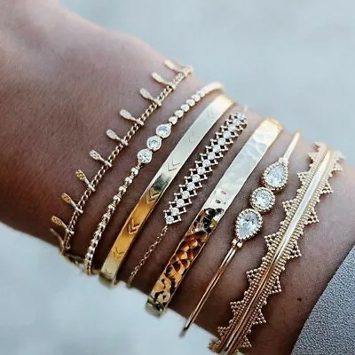 £4.49 • Buy Multi Layer Vintage Bracelet Gold Bangle Cuff Women Girls Wrist Jewellery Set