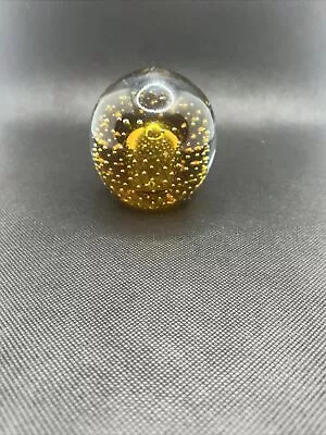 Amber Gold Hand Blown Glass Controlled Bubble Vintage Paperweight • $32