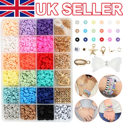 £6.99 • Buy UK 1Set Flat Polymer Clay Beads Spacer For DIY Bracelets Jewelry&Making Finding