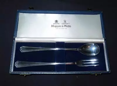 Mappin & Webb Sterling Silver Serving Spoon & Fork 7 1/4  Mint In Box 61.2g • $98.99