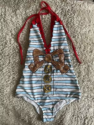 Manoush Nautical Sailor Stripe Sequin Bow Swimsuit Ibiza S 8 BNWT RRP £195 • £50