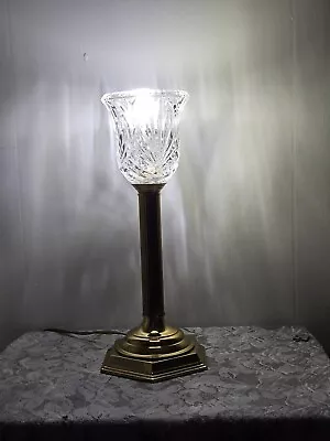 Vintage Torchiere Lead Crystal And Brass Lamp 15  Tall 7.5  Wide At Base • $30