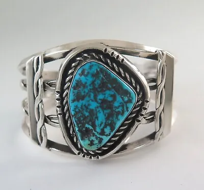 Old Pawn Vintage Heavy Sterling Silver & Kingman Turquoise Cuff Bracelet • $239.99