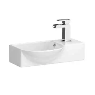 Mini Offset Wall Hung Bathroom Basin 400mm Wide Gloss White BASIN ONLY • £45.99