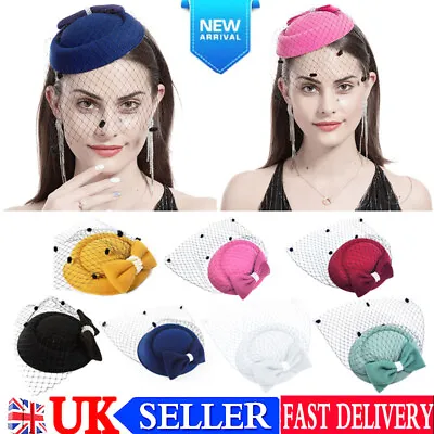 £7.97 • Buy 2023 Royal Pillbox Hat Mesh Veil Fascinator Cap Headpiece Clip Wedding Party Hat