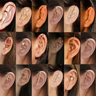 2024 Boho Wedding Ear Wrap Crawler Crystal Cuff Hook Woman Earrings Jewellery • £3.23