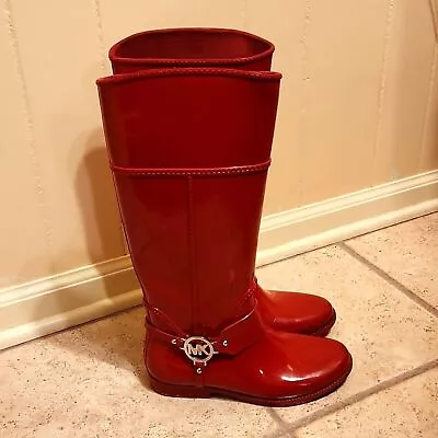 Michael Kors Women's Fulton Harness Red Tall Rubber Riding Boots Size 7 • $70