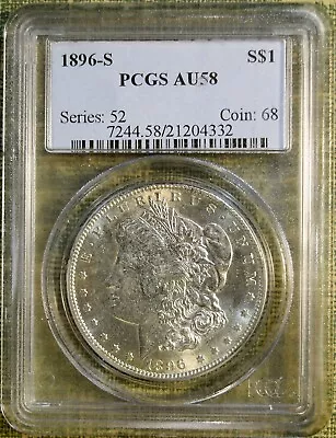 1896-S PCGS AU58 Morgan Dollar - 100% White - Very Tough !!! • $2450