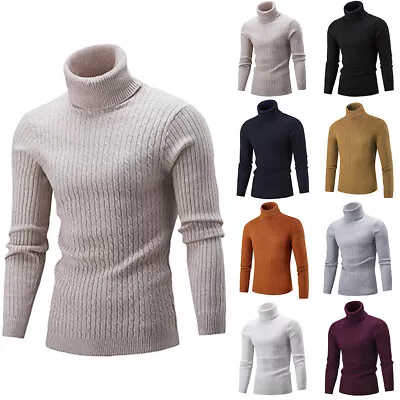 Mens Knitted Turtle High Neck Jumper Tops Long Sleeve Shirts Sweater Pullover • £3.39