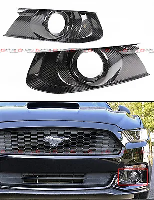 For 2015-17 Ford Mustang Gt Real Carbon Fiber Front Bumper Fog Light Bezel Cover • $115.99