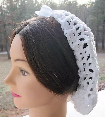 Civil War Dress Victorian Accessories Lady's White 100% Cotton Crochet Snood~net • $19.95