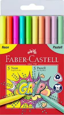 Faber-Castell Grip Colour Markers Neon + Pastel Colours Set Of 10 • $7.45