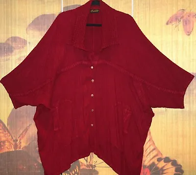 HAMPSTEAD BAZAAR O/S Fab Deep Red Kimono Jacket 80 CH Self-Stripe Oversize Tunic • £42.50