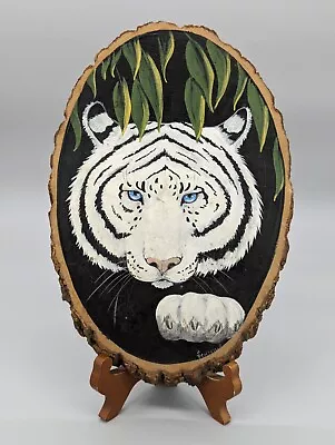Vintage Siberian Tiger 12  Tree Slice Wood Plaque Art Painting Signed P Cheville • $30