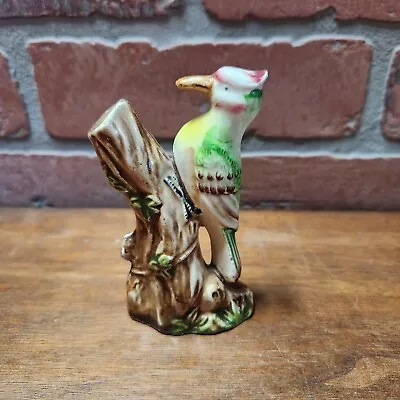 Vtg Woodpecker Porcelain Figurine Bird Wood Stump Hand Painted • $14.99