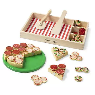 Melissa & Doug Wooden Pizza Party Play Food Set With 36 Toppings • $22.39