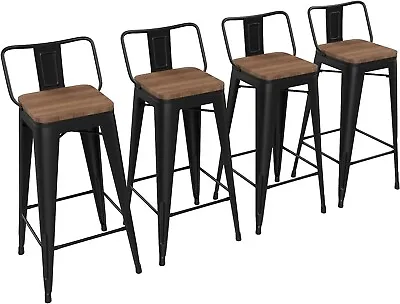 24'' Metal Bar Stools Set Of 4 Counter Height Industrial Barstools Low Back • $154.99