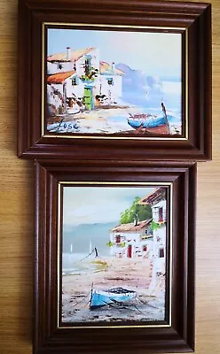 £15 • Buy Signed Oil Painting On Canvas X2 Fishing Boat Coast 
