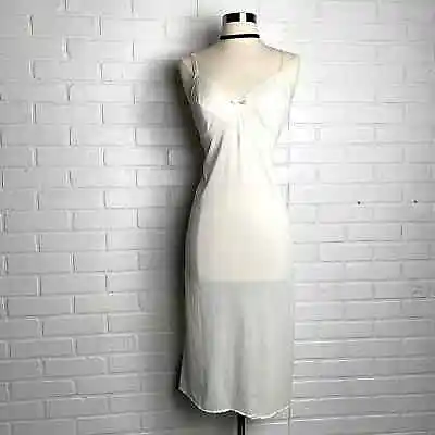 Vintage Ivory Sheer Lace Trim Midi Length Slip Dress M • $32