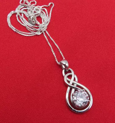 Vintage Necklace Sterling Silver Round Pendant Faceted Clear Crystal 18 In 346c • $29.99
