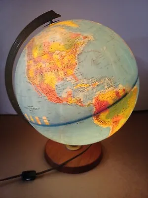 VTG Replogle World Horizon Series 12” Lighted Raised Topography Globe Walnut Bas • $89.99