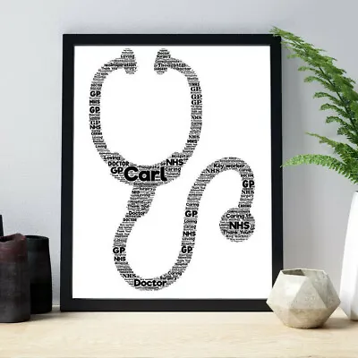 £4.59 • Buy Personalised Stethescope Word Art Picture Print Gift Nhs GP Doctor Thank You