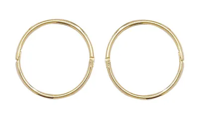 9ct Gold Hinged Sleeper Hoop Earrings - 16mm - Solid 9k Gold • £42.95