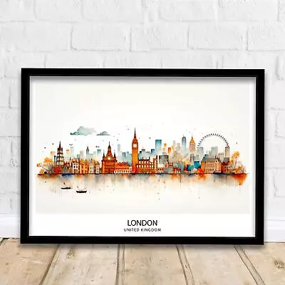 London Skyline Print Iconic Cityscape Art London Landmarks Poster England Capita • £35