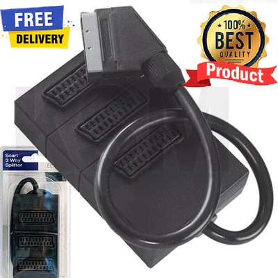 £6.90 • Buy 3 Way Scart Switch Box Splitter Lead Cable Plug Sockets Adaptor Combiner Joiner.