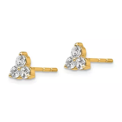 14K Yellow Gold 1/2 Carat Lab Grown Created Diamond 3 Stone Post Stud Earrings • $422
