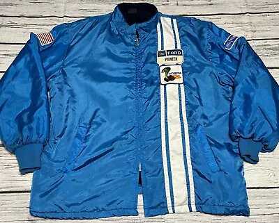 Vintage Ford Cobra Racing Jacket Mens XL Blue USA Flag Sherpa Shelby Mustang • $149.95