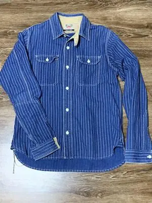 Houston Wabash Denim Western Work Shirt Striped Long Sleeves Cotton Blue Size L • $184.89