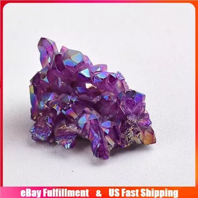 Rare Natural Aura Purple Titanium Quartz Crystal Stone Cluster Specimens Healing • $8.54