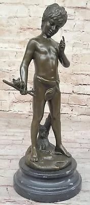 Agustine Moreau Pan Boy With Bird Bronze Sculpture Hand Made Classic Decor • $209.50