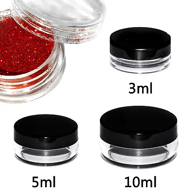 3ml 5ml 10ml Small Round Plastic Pot Jar Sample Make Up Glitter Cosmetic Travel! • £4.29