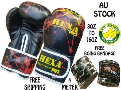 HP Boxing Gloves MMA Training Fighting Punch Bag Sparring Kickboxing & BANDAGE • $35.99