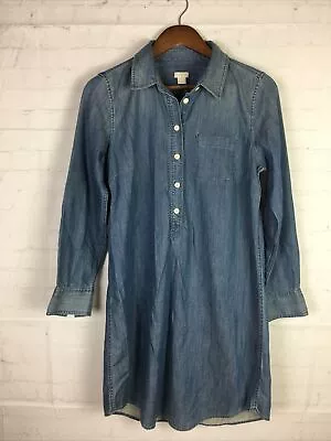 J Crew Dress Womens Small Chambray Long Sleeve Button Up Blue Classic Casual • $12.99