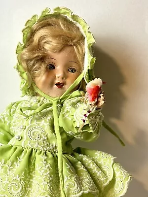 Antique 13” Composition Doll Tin Eyes Mohair Wig  Shirley Temple Look-Alike • $54.99