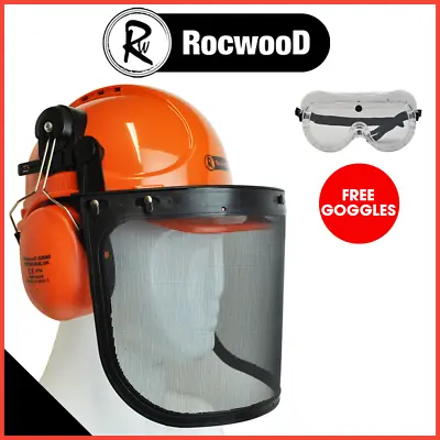 Safety Helmet With Ear Defender And Face Mask - Forestry Chainsaw Marble Stone • £29.99