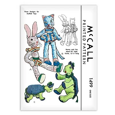 Turtle Cat Bunny Rabbit Stuffed Animals Toy McCall 1499 Sewing Pattern • $6.99