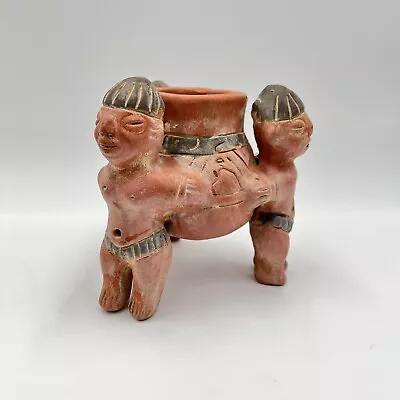 Terracotta Clay Mayan Aztec Planter Mexican Folk Art Figurine Signed • $48