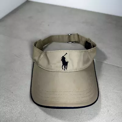 Vintage Polo Ralph Lauren Visor Khaki Navy Pony Strapback Hat • $18.75