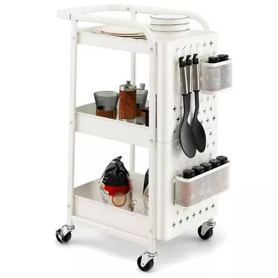Giantex Kitchen Storage Trolley Cart 3-Tier Shelves Pegboards Carbon Steel Frame • $69.95