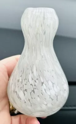 Vintage Hand Blown Art Glass Small Gray  & White Speckled Vase 4” • $10.99