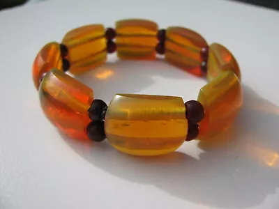 Rare Vintage Genuine Glowing Honey Amber Panel Beads Stretch Bracelet 24.3 Grams • $33.25