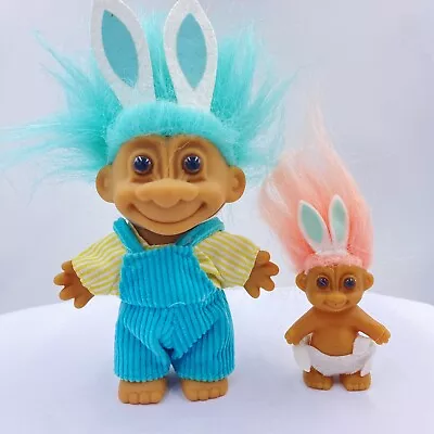 Vintage Russ Troll Doll Set Of Two Easter Rabbit Ears Teal Pink Easter • $16.99